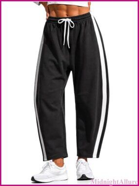 Womens Cotton Blend Barrel Sweatpants Wide Leg Drawstring Track Pants